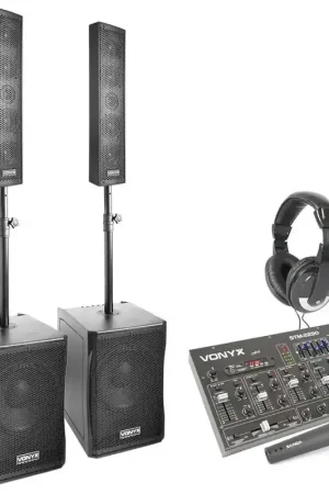 Vonyx Système de Sonorisation 2.2 Complet Kit Sono DJ avec Table de Mixage Bluetooth 1500W - Remise