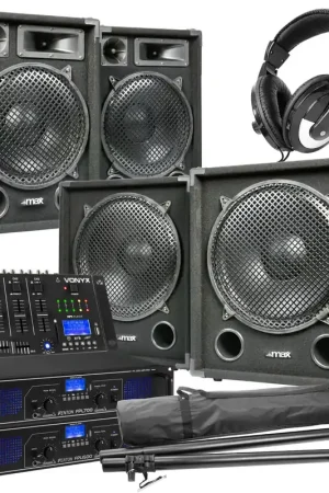 SKYTEC Max 1215 - Enceinte 12", Caisson de Basse 15", Mélangeur 4 Canaux et Amplificateurs | Prix doux
