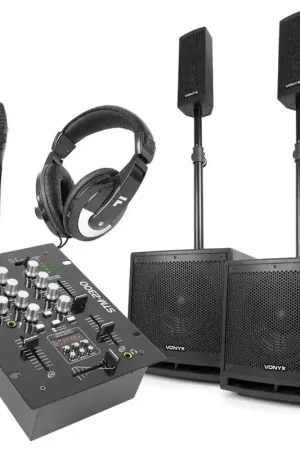 Expédition rapide - Vonyx Kit Sono DJ 2.2 avec Table de Mixage et Accessoires DJ Inclus