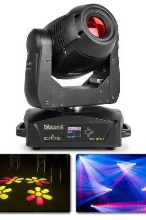 BeamZ Professional IGNITE180S - Lyre LED Spot, LED Blanche 180W, Roues de Gobos et Prismes, Modes DMX - Offre exclusive