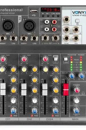 Vonyx VMM-F401 - Table de Mixage 4 Canaux Bluetooth, Port USB - Qualité professionnelle