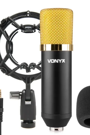 Livraison rapide - Vonyx CM400 - Microphone à Condensateur - Noir et Or