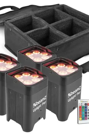 BeamZ BBP96 - Lot de 4 Projecteurs PAR LED sur Batterie RGBAW-UV DMX 72 Watts avec Valise - Envoi rapide