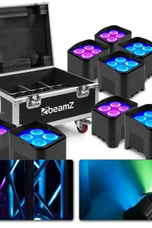 Ajoutez au panier - BeamZ BBP94W - Pack de 8 Projecteurs PAR Uplight sur Batterie RGBWA WDMX 48 Watts avec Flightcase
