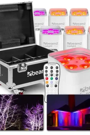 Plébiscité par les clients | BeamZ BBP96SW - Lot de 8 Projecteurs PAR Uplight sur Batterie RGBAW-UV DMX 72 Watts avec Flightcase