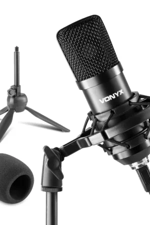 Bon plan - Vonyx CM300B - Microphone Streaming avec Trépied - Noir