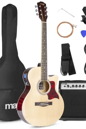 Promo exceptionnelle - Max Showkit - Guitare Électro-Acoustique Pack Débutant Ampli 40 Watts - Couleur Érable