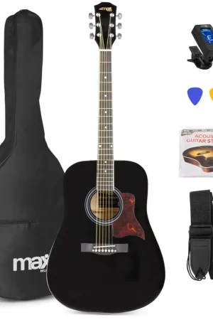 Max SoloJam - Guitare Acoustique Folk Pack Débutant - Noire | Derniers jours