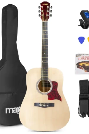 Max SoloJam - Guitare Acoustique Folk Pack Débutant - Couleur Érable - Haute qualité