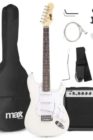 Qualité professionnelle - Max GigKit - Guitare Électrique Pack Débutant Ampli 40 Watts - Blanche