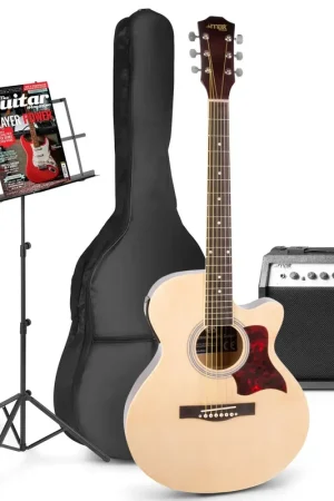 Max ShowKit - Guitare Électro-Acoustique Pack Débutant Ampli 40 Watts et Pupitre - Couleur Érable | Prix promo