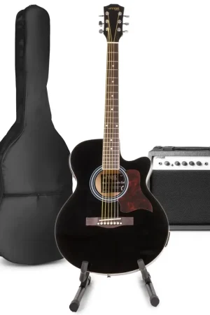 Max ShowKit - Guitare Électro-Acoustique Pack Débutant Ampli 40 Watts et Stand - Noire | Premium