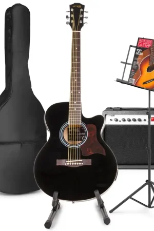Max ShowKit - Guitare Électro-Acoustique Pack Débutant Ampli 40 Watts, Stand et Pupitre - Noire | Soldes