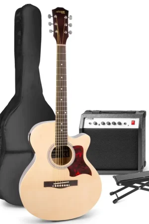 Disponible dès maintenant | Max ShowKit - Guitare Électro-Acoustique Pack Débutant Ampli 40 Watts et Repose-pied - Couleur Érable