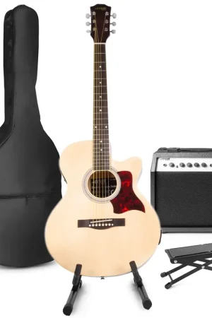 Max ShowKit - Guitare Électro-Acoustique Pack Débutant Ampli 40 Watts, Stand et Repose-Pied - Couleur Érable | Fin de série