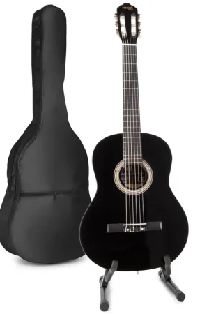Affaire à saisir - Max SoloArt - Guitare Acoustique Classique Pack Débutant avec Stand - Noire