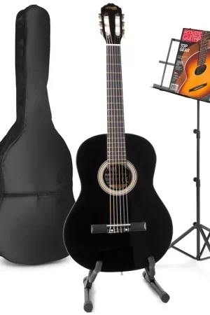 Max SoloArt - Guitare Acoustique Classique Pack Débutant avec Pupitre et Stand - Noire | Commandez maintenant
