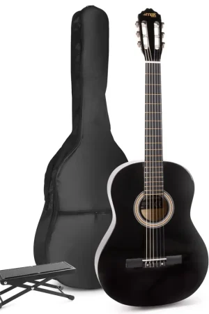 Max SoloArt - Guitare Acoustique Classique Pack Débutant avec Repose-Pied - Noire | Prix avantageux