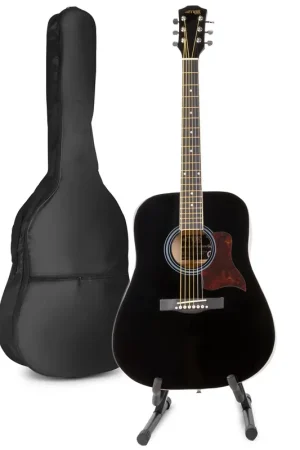 Dernier arrivage - Max SoloJam Western - Guitare Acoustique Pack Débutant avec Stand - Noire