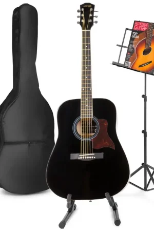 Produit tendance - Max SoloJam Western - Guitare Acoustique Pack Débutant avec Pupitre et Stand - Noire