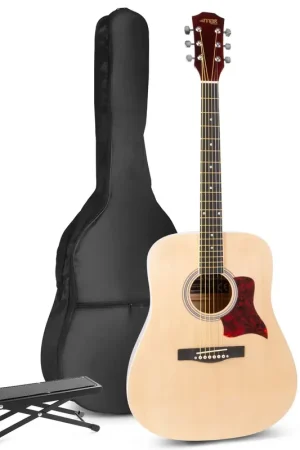 Max SoloJam Western - Guitare Acoustique Pack Débutant avec Repose-Pied - Couleur Érable - Nouveau produit