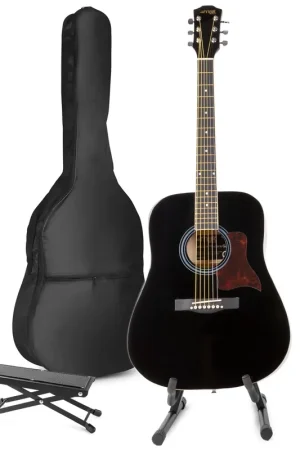 Max SoloJam - Guitare Acoustique Pack Débutant avec Stand et Repose-Pied - Noire - Très bien noté