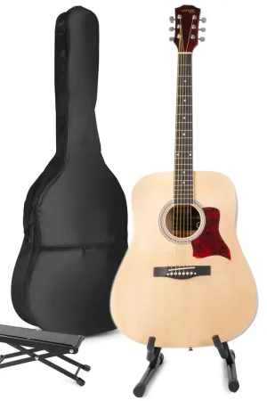 Remise supplémentaire - Max SoloJam - Guitare Acoustique Pack Débutant avec Stand et Repose-Pied - Couleur Érable