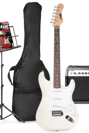 Recommandé - Max GigKit - Guitare Électrique Pack Débutant Ampli 40 Watts et Pupitre - Blanche