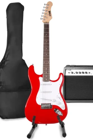 Liquidation - Max GigKit - Guitare Électrique Pack Débutant Ampli 40 Watts et Stand - Rouge
