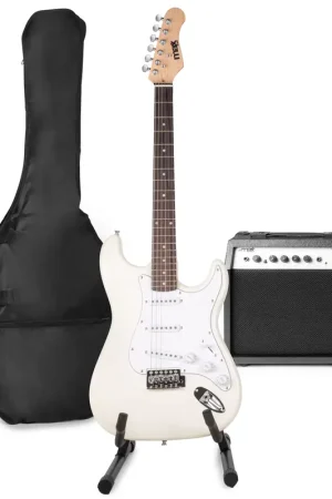 Max GigKit - Guitare Électrique Pack Débutant Ampli 40 Watts et Stand - Blanche - Prix doux