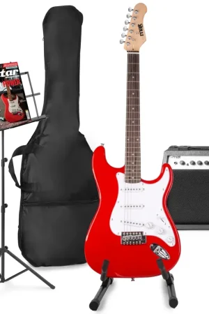 Tout juste arrivé - Max GigKit - Guitare Électrique Pack Débutant Ampli 40 Watts, Stand et Pupitre - Rouge
