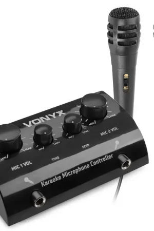 Nouveauté - Vonyx AV430B Microphones Station Mixage Écho Karaoké 2 Canaux avec 2 Microphones - Noir