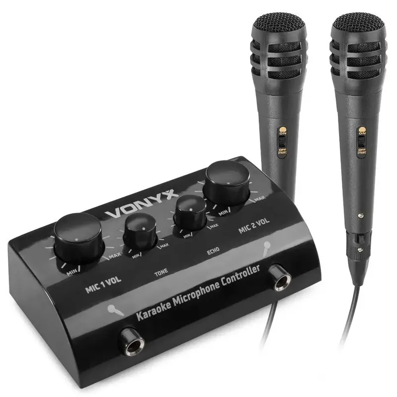 Nouveauté - Vonyx AV430B Microphones Station Mixage Écho Karaoké 2 Canaux avec 2 Microphones - Noir