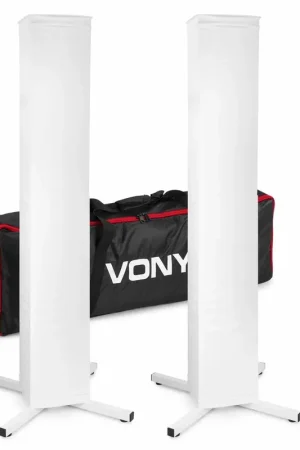 Tout nouveau | Pack Vonyx DJP165 - 2 Totems DJ avec Housses Lycra Blanches et Noires & Sac de Transport | Supports Lumière & Enceinte Pro - Charge jusqu’à 30 kg