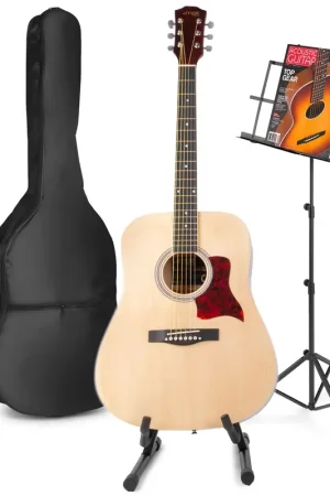 Derniers exemplaires - Max SoloJam Western - Guitare Acoustique Pack Débutant avec Pupitre et Stand - Couleur Érable