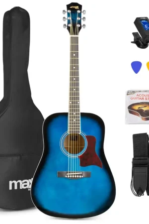 Max SoloJam - Guitare Acoustique Folk Pack Débutant - Bleue | Qualité premium