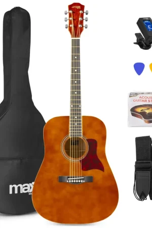 Offre exclusive | Max SoloJam - Guitare Acoustique Folk Pack Débutant - Couleur Noyer