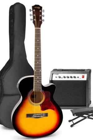 Max ShowKit - Guitare Électro-Acoustique Pack Débutant Ampli 40 Watts et Repose-pied - Sunburst - Nouvel arrivage