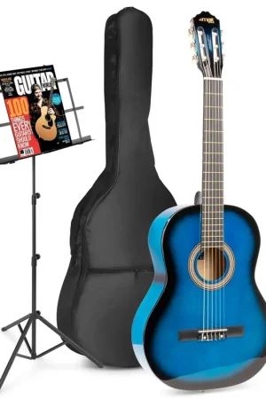 Excellente qualité | Max SoloArt - Guitare Acoustique Classique Pack Débutant avec Pupitre - Bleue