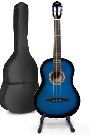 Tout juste disponible | Max SoloArt - Guitare Acoustique Classique Pack Débutant avec Stand - Bleue