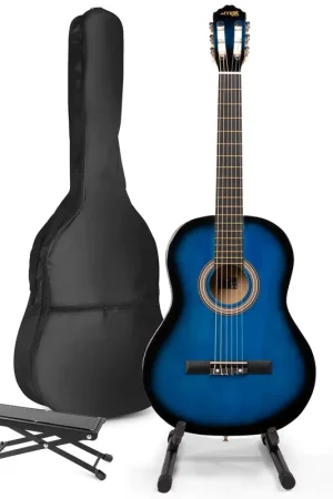 Préféré des clients | Max SoloArt - Guitare Acoustique Classique Pack Débutant avec Stand et Repose-Pied - Bleue