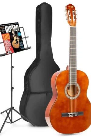 Max SoloArt - Guitare Acoustique Classique Pack Débutant avec Pupitre - Couleur Noyer | Qualité premium