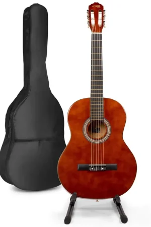 Max SoloArt - Guitare Acoustique Classique Pack Débutant avec Stand - Couleur Noyer - Bien noté