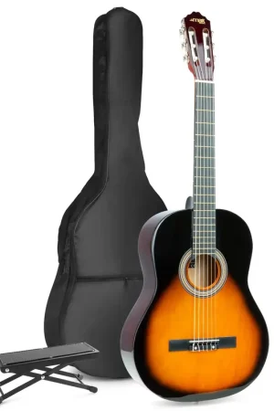 Max SoloArt - Guitare Acoustique Classique Pack Débutant avec Repose-Pied - Sunburst - Offre flash
