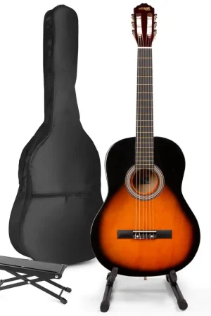 Très apprécié des clients - Max SoloArt - Guitare Acoustique Classique Pack Débutant avec Stand et Repose-Pied - Sunburst