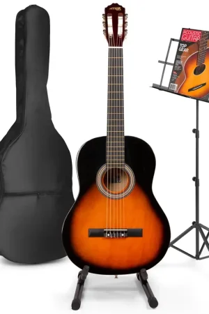 Expédition rapide | Max SoloArt - Guitare Acoustique Classique Pack Débutant avec Pupitre et Stand - Sunburst