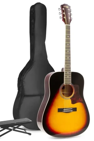 Prix imbattable - Max SoloJam Western - Guitare Acoustique Pack Débutant avec Repose-Pied - Sunburst