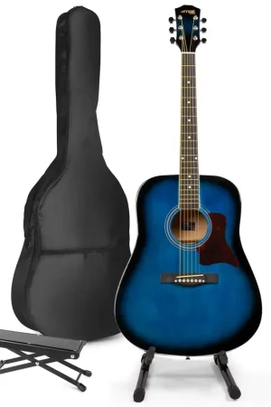 Direct usine - Max SoloJam - Guitare Acoustique Pack Débutant avec Stand et Repose-Pied - Bleue
