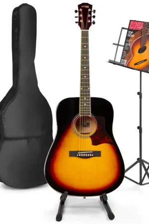 Dépêchez-vous - Max SoloJam Western - Guitare Acoustique Pack Débutant avec Pupitre et Stand - Sunburst