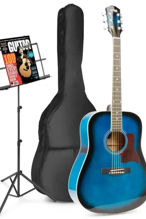 Super offre | Max SoloJam Western - Guitare Acoustique Pack Débutant avec Pupitre - Bleue